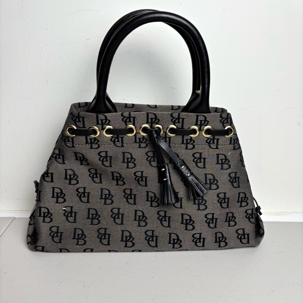 Dooney & Bourke Handbag Purse Small Satchel Gray Logo Tassel Structured